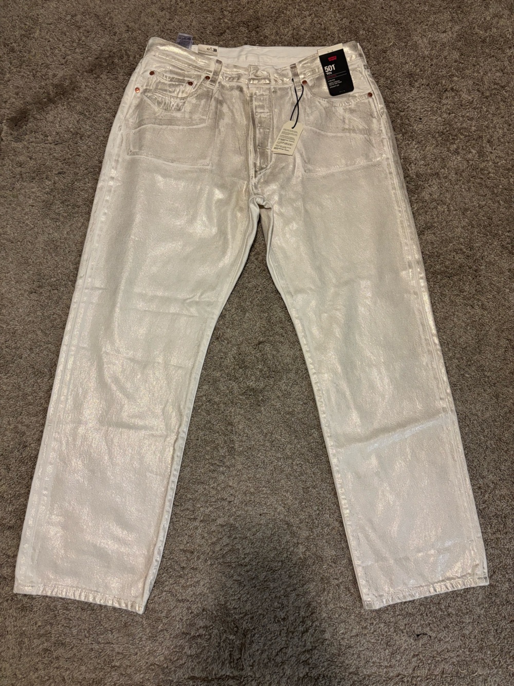 Levi's Metallic Silver-White Straight Leg Jeans